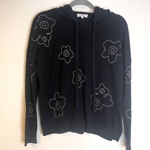 J Society New York Black & White Knit Flower Embroidered Pullover Hoodie size sm